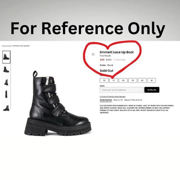 NWT  Free People Emmett Lace Up Boot Black Leather Straps Lug Sole Zipper 37/7 - Picture 5 of 5